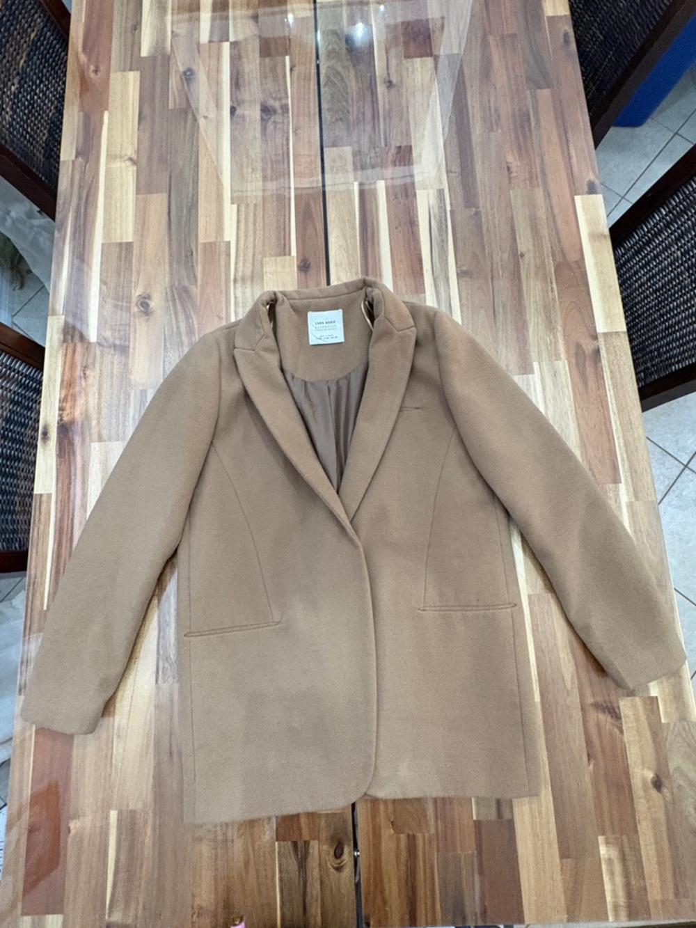 Zara Basic Sz M Tan Brown Camel Single-Breasted Coat Blazer Outerwear Short